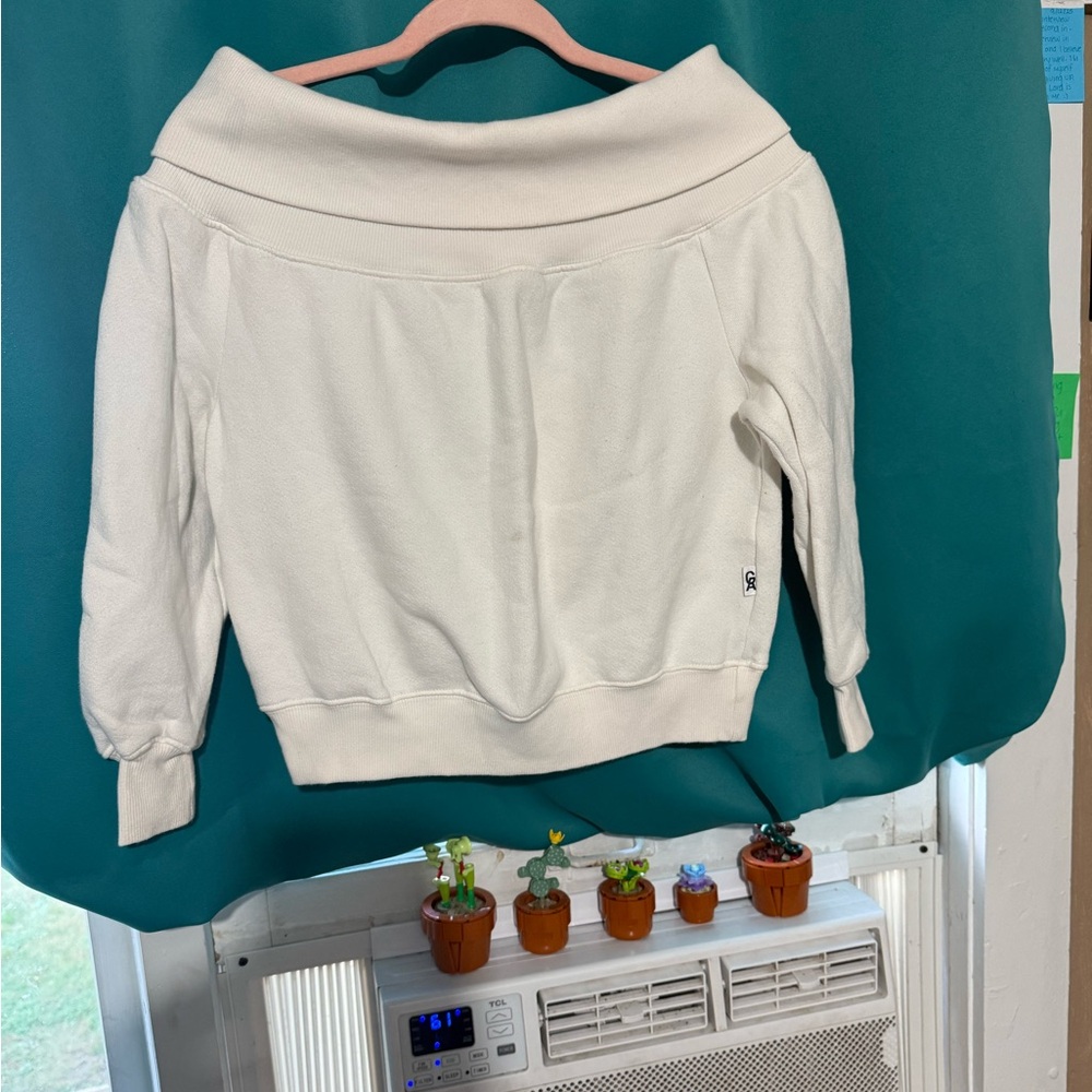 Good American Cream Off-Shoulder Sweater